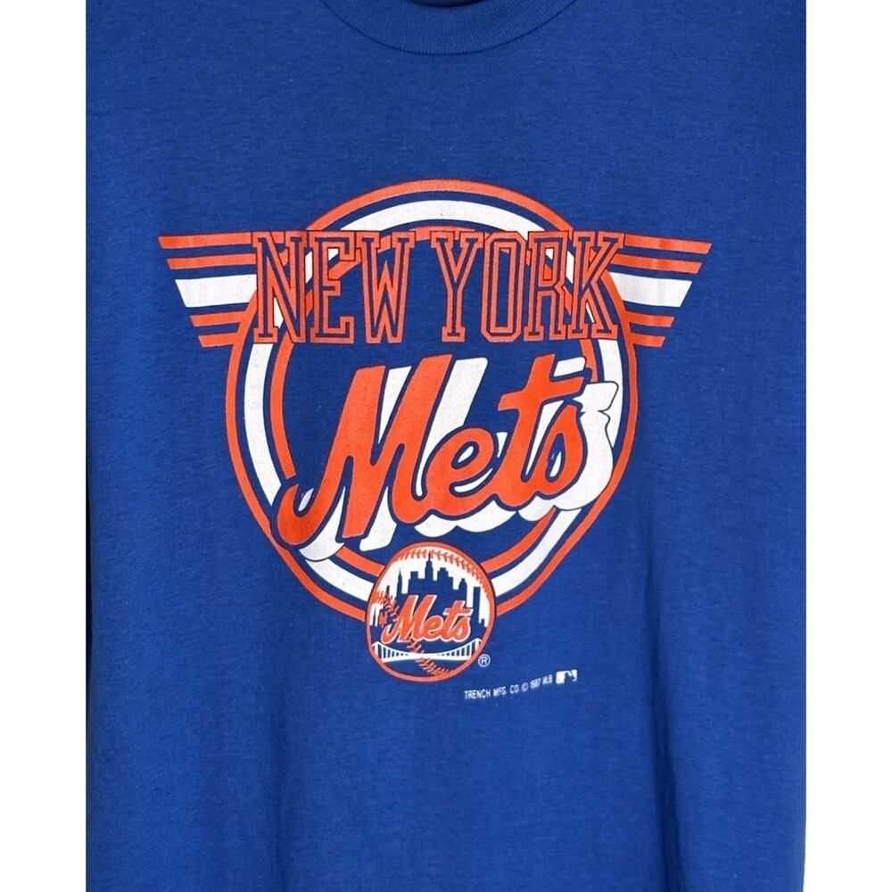 1987 New York Mets Shirt Size Large Blue Orange MLB Cotton Baseball Made USA - Picture 2 of 7